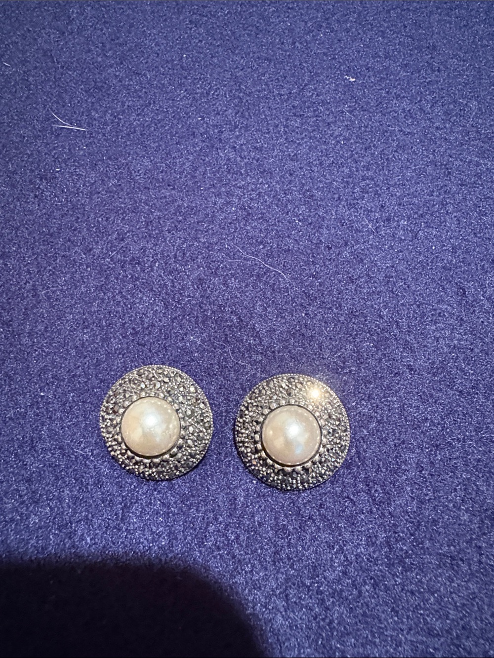 Classic Pearl Center Button Earrings - Cream and silver